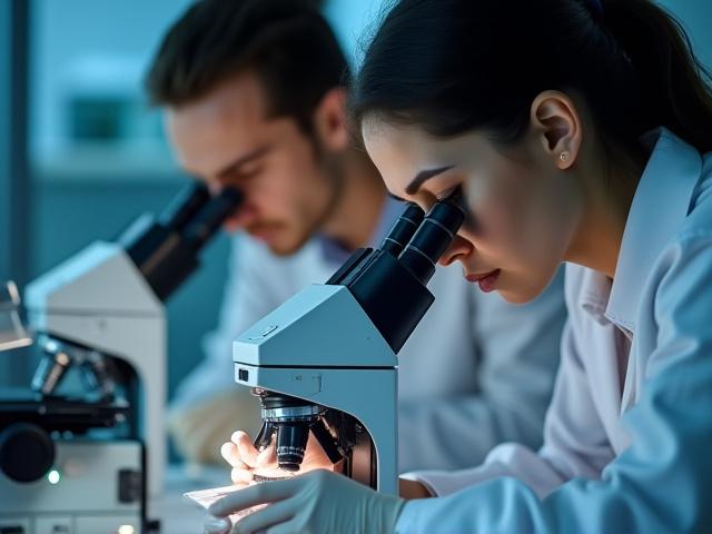 참가자들이 현미경으로 보석을 진지하게 관찰하는 모습